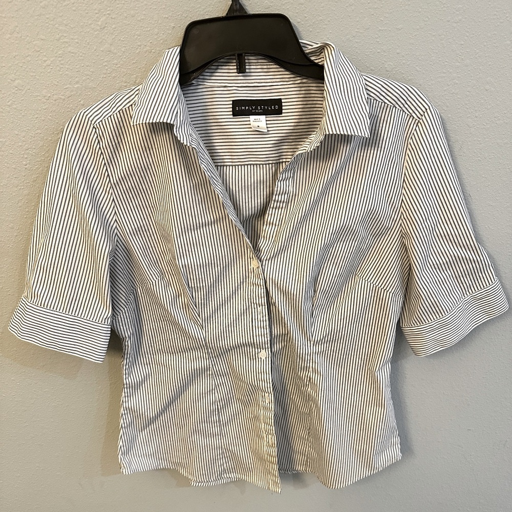 White and Black Stripped Button Up Shirt